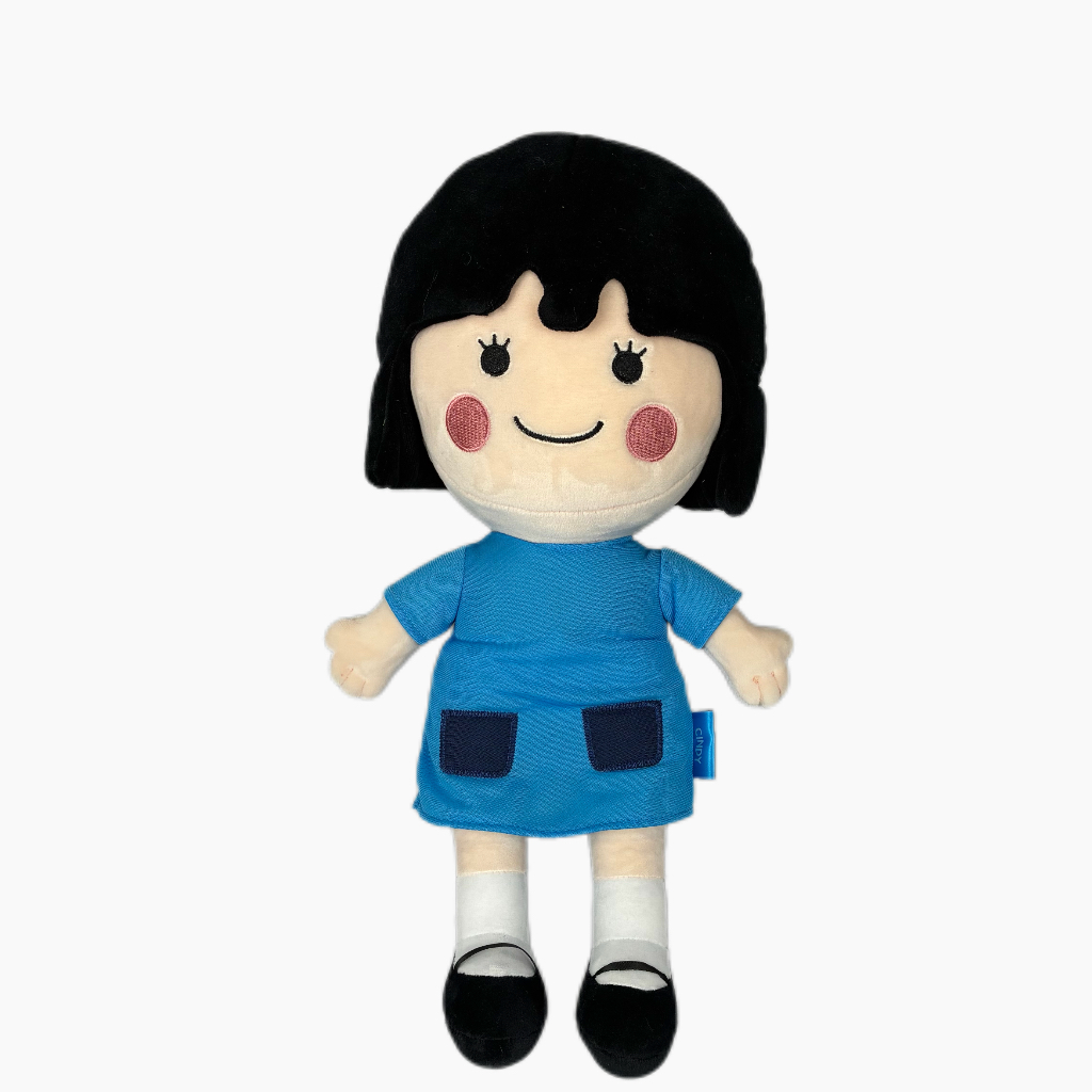 Simple cartoon little girl plush doll, cute black-haired human-shaped soothing doll, children's sleeping companion dressing doll gift
