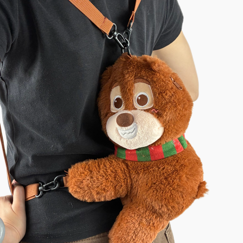 Cartoon brown bear plush crossbody bag, cute striped scarf, bear doll bag, versatile doll, single-shoulder small bag